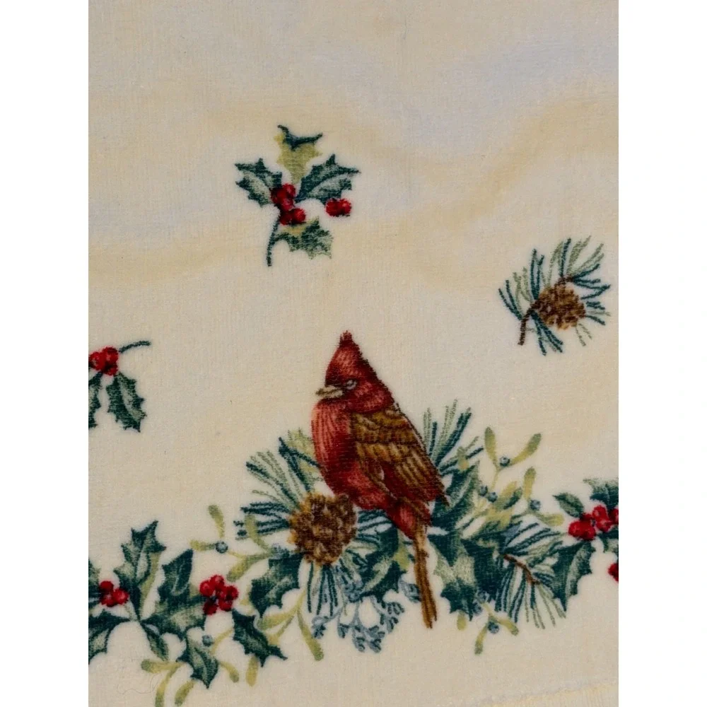 Christmas Kitchen Bath Towel Lenox Dish Hand Cardinal‎ Bird Holly Evergreen MCM